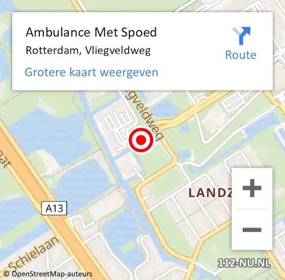 Locatie op kaart van de 112 melding: Ambulance Met Spoed Naar Rotterdam, Vliegveldweg op 26 oktober 2023 14:46