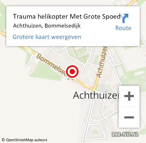 Locatie op kaart van de 112 melding: Trauma helikopter Met Grote Spoed Naar Achthuizen, Bommelsedijk op 26 oktober 2023 14:49