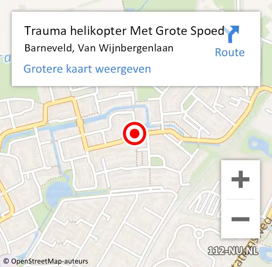 Locatie op kaart van de 112 melding: Trauma helikopter Met Grote Spoed Naar Barneveld, Van Wijnbergenlaan op 26 oktober 2023 18:20
