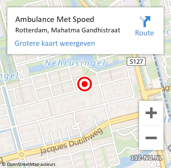 Locatie op kaart van de 112 melding: Ambulance Met Spoed Naar Rotterdam, Mahatma Gandhistraat op 26 oktober 2023 19:14