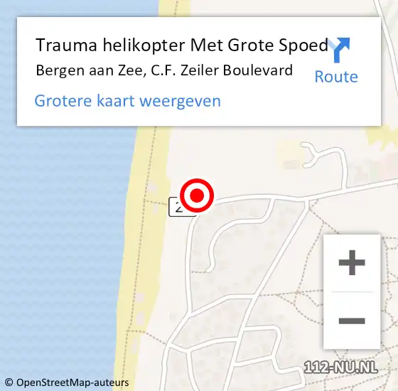 Locatie op kaart van de 112 melding: Trauma helikopter Met Grote Spoed Naar Bergen aan Zee, C.F. Zeiler Boulevard op 26 oktober 2023 19:21