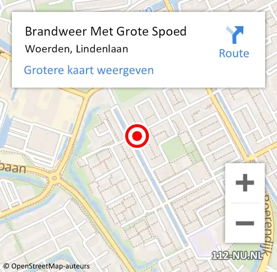 Locatie op kaart van de 112 melding: Brandweer Met Grote Spoed Naar Woerden, Lindenlaan op 26 oktober 2023 21:26