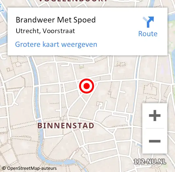 Locatie op kaart van de 112 melding: Brandweer Met Spoed Naar Utrecht, Voorstraat op 26 oktober 2023 21:50