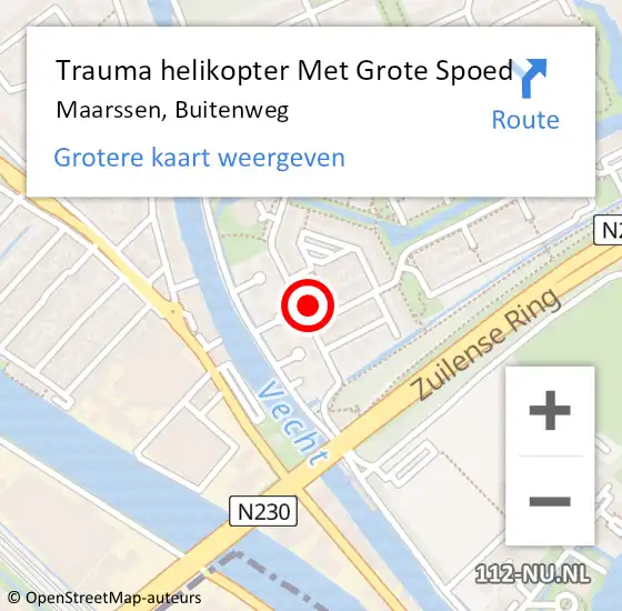 Locatie op kaart van de 112 melding: Trauma helikopter Met Grote Spoed Naar Maarssen, Buitenweg op 26 oktober 2023 22:09