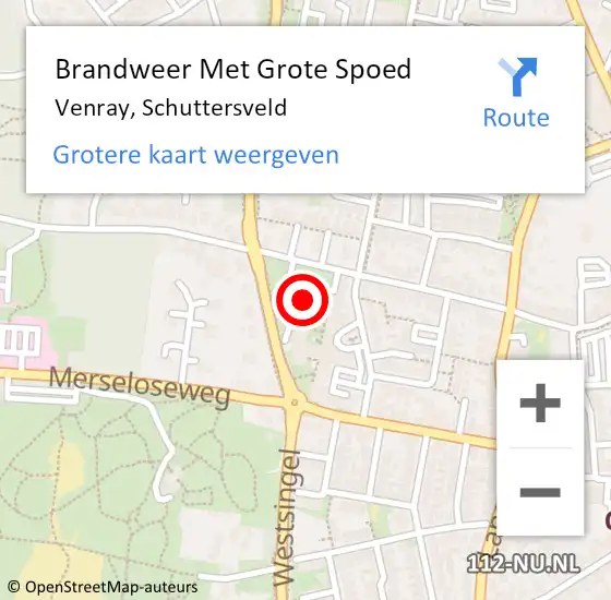 Locatie op kaart van de 112 melding: Brandweer Met Grote Spoed Naar Venray, Schuttersveld op 26 oktober 2023 23:09