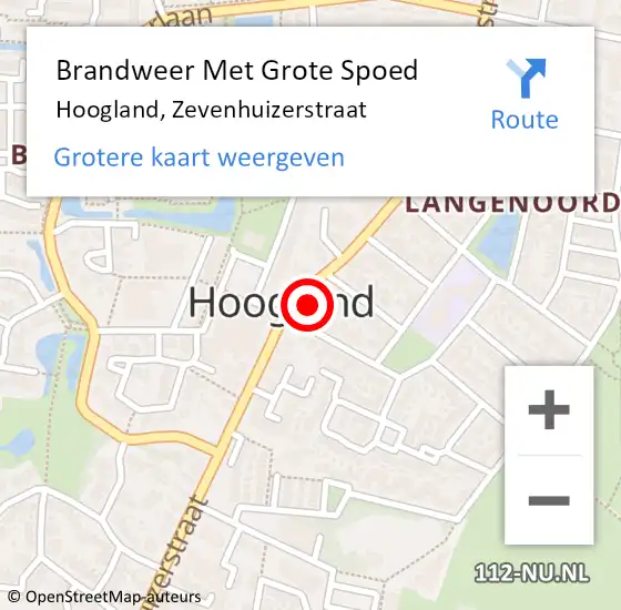 Locatie op kaart van de 112 melding: Brandweer Met Grote Spoed Naar Hoogland, Zevenhuizerstraat op 27 oktober 2023 01:30