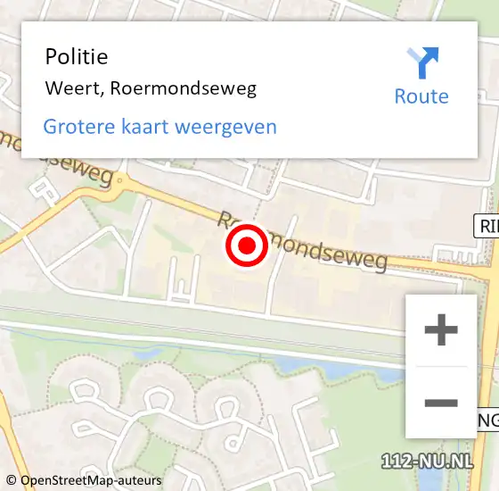Locatie op kaart van de 112 melding: Politie Weert, Roermondseweg op 27 oktober 2023 07:46