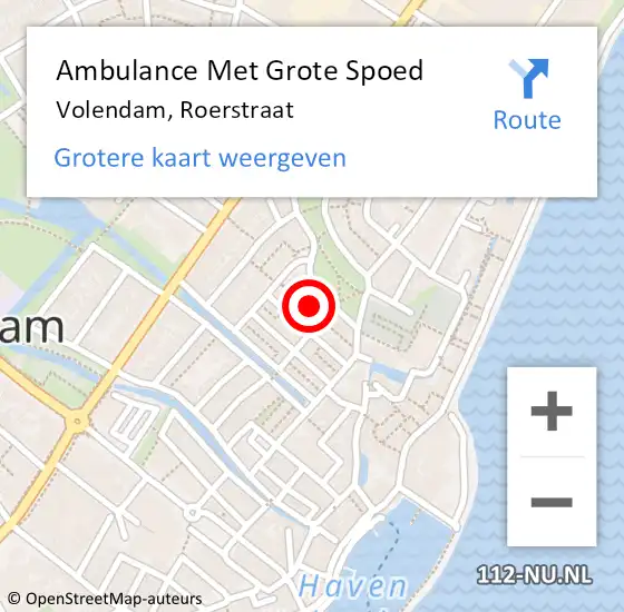 Locatie op kaart van de 112 melding: Ambulance Met Grote Spoed Naar Volendam, Roerstraat op 27 oktober 2023 08:11