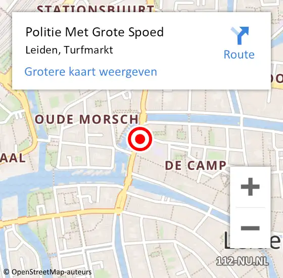Locatie op kaart van de 112 melding: Politie Met Grote Spoed Naar Leiden, Turfmarkt op 27 oktober 2023 10:39