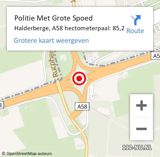Locatie op kaart van de 112 melding: Politie Met Grote Spoed Naar Halderberge, A58 hectometerpaal: 85,2 op 27 oktober 2023 11:17