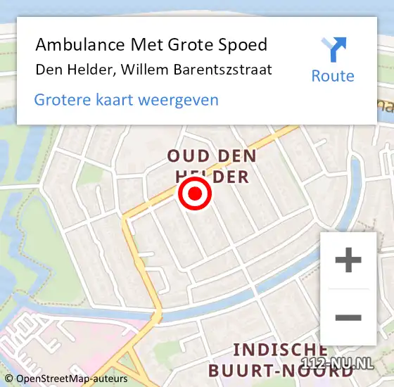 Locatie op kaart van de 112 melding: Ambulance Met Grote Spoed Naar Den Helder, Willem Barentszstraat op 27 oktober 2023 11:34