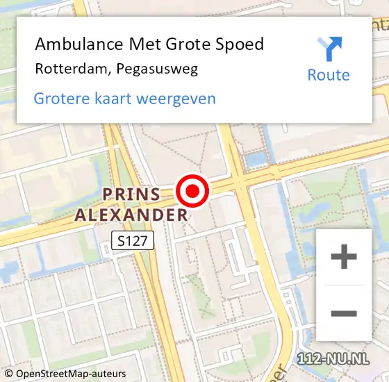 Locatie op kaart van de 112 melding: Ambulance Met Grote Spoed Naar Rotterdam, Pegasusweg op 27 oktober 2023 12:16
