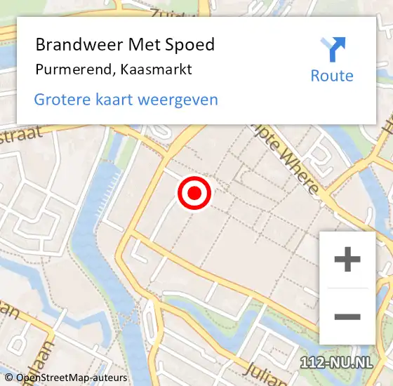 Locatie op kaart van de 112 melding: Brandweer Met Spoed Naar Purmerend, Kaasmarkt op 27 oktober 2023 13:36