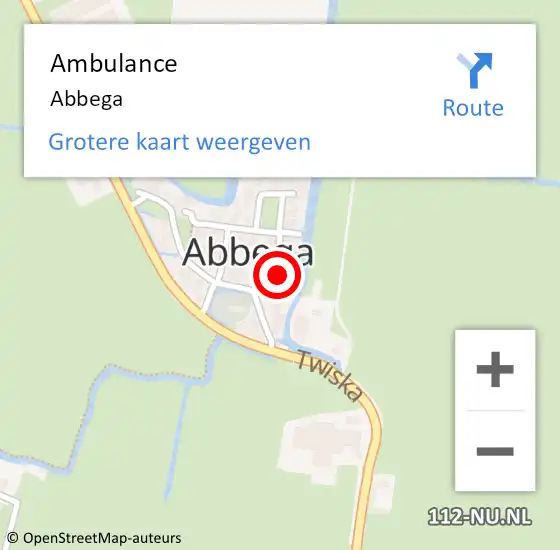 Locatie op kaart van de 112 melding: Ambulance Abbega op 27 oktober 2023 13:58