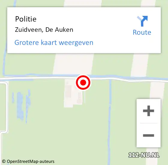 Locatie op kaart van de 112 melding: Politie Zuidveen, De Auken op 27 oktober 2023 14:22