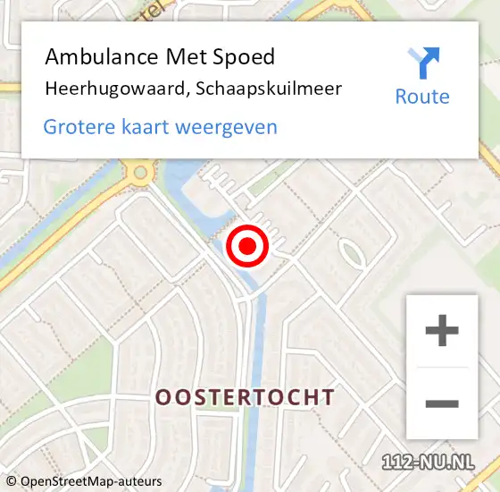 Locatie op kaart van de 112 melding: Ambulance Met Spoed Naar Heerhugowaard, Schaapskuilmeer op 27 oktober 2023 15:47