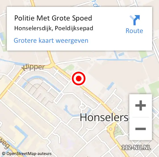 Locatie op kaart van de 112 melding: Politie Met Grote Spoed Naar Honselersdijk, Poeldijksepad op 27 oktober 2023 16:55