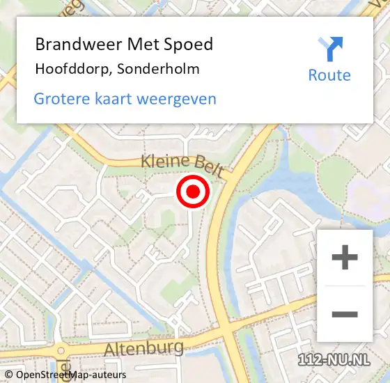 Locatie op kaart van de 112 melding: Brandweer Met Spoed Naar Hoofddorp, Sonderholm op 27 oktober 2023 17:22