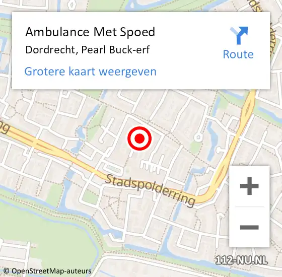 Locatie op kaart van de 112 melding: Ambulance Met Spoed Naar Dordrecht, Pearl Buck-erf op 27 oktober 2023 17:44