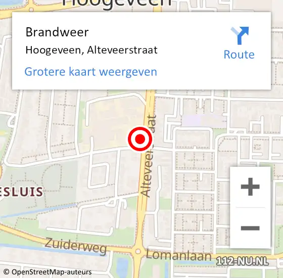 Locatie op kaart van de 112 melding: Brandweer Hoogeveen, Alteveerstraat op 27 oktober 2023 17:47
