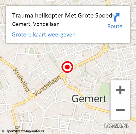 Locatie op kaart van de 112 melding: Trauma helikopter Met Grote Spoed Naar Gemert, Vondellaan op 27 oktober 2023 18:35