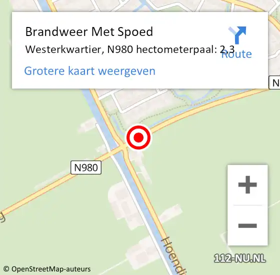 Locatie op kaart van de 112 melding: Brandweer Met Spoed Naar Westerkwartier, N980 hectometerpaal: 2,3 op 27 oktober 2023 19:32