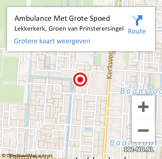 Locatie op kaart van de 112 melding: Ambulance Met Grote Spoed Naar Lekkerkerk, Groen van Prinsterersingel op 27 oktober 2023 21:28