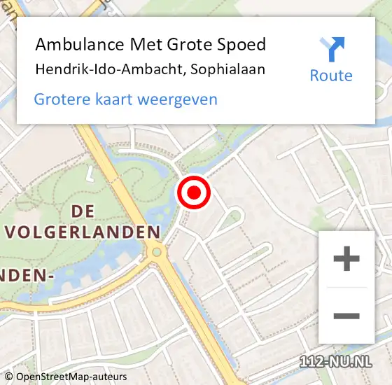Locatie op kaart van de 112 melding: Ambulance Met Grote Spoed Naar Hendrik-Ido-Ambacht, Sophialaan op 27 oktober 2023 21:48