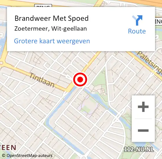 Locatie op kaart van de 112 melding: Brandweer Met Spoed Naar Zoetermeer, Wit-geellaan op 27 oktober 2023 21:57