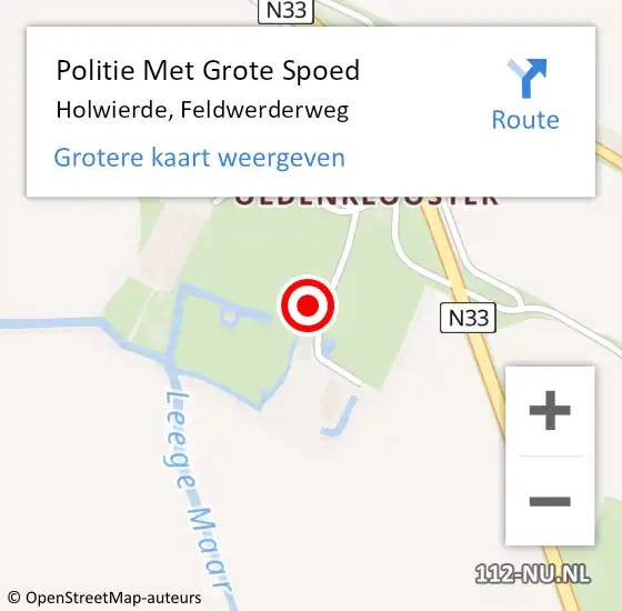 Locatie op kaart van de 112 melding: Politie Met Grote Spoed Naar Holwierde, Feldwerderweg op 27 oktober 2023 22:13
