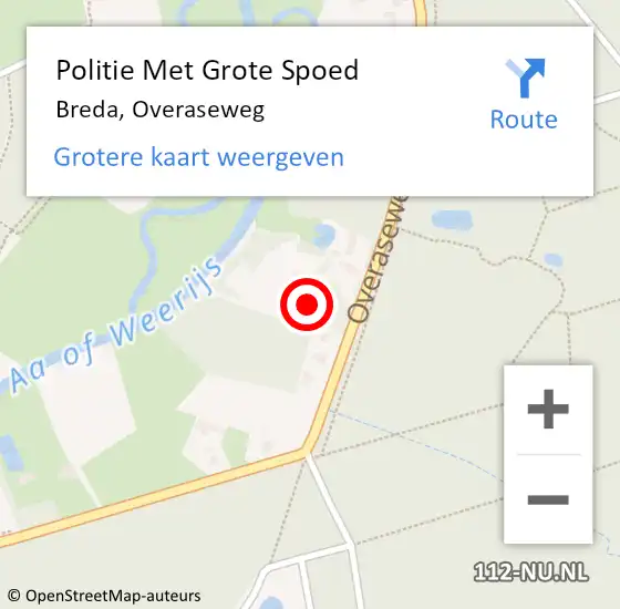 Locatie op kaart van de 112 melding: Politie Met Grote Spoed Naar Breda, Overaseweg op 27 oktober 2023 22:28