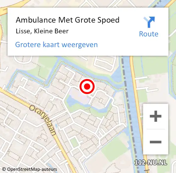 Locatie op kaart van de 112 melding: Ambulance Met Grote Spoed Naar Lisse, Kleine Beer op 27 oktober 2023 22:34