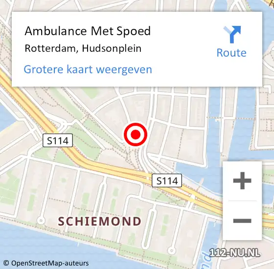 Locatie op kaart van de 112 melding: Ambulance Met Spoed Naar Rotterdam, Hudsonplein op 27 oktober 2023 23:52