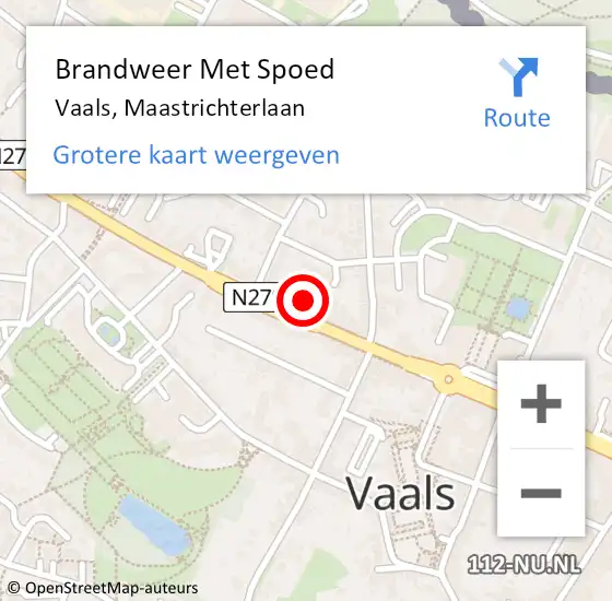 Locatie op kaart van de 112 melding: Brandweer Met Spoed Naar Vaals, Maastrichterlaan op 28 oktober 2023 00:09