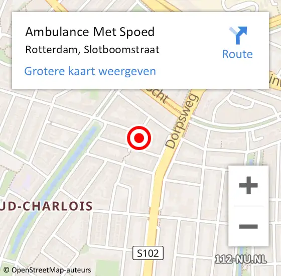 Locatie op kaart van de 112 melding: Ambulance Met Spoed Naar Rotterdam, Slotboomstraat op 28 oktober 2023 00:45