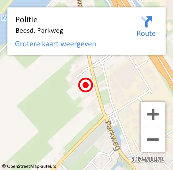 Locatie op kaart van de 112 melding: Politie Beesd, Parkweg op 28 oktober 2023 00:47