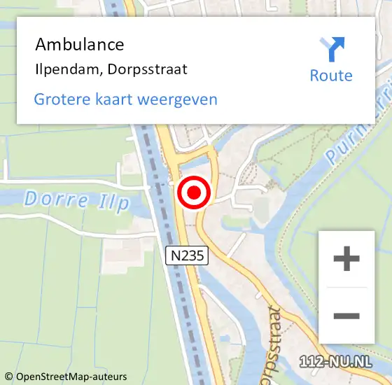 Locatie op kaart van de 112 melding: Ambulance Ilpendam, Dorpsstraat op 28 oktober 2023 01:17