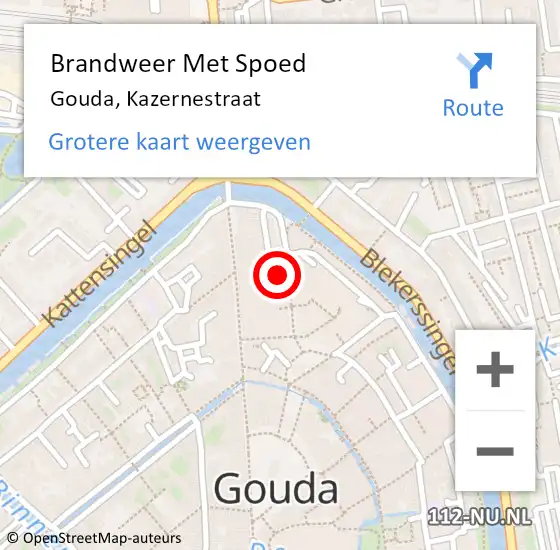 Locatie op kaart van de 112 melding: Brandweer Met Spoed Naar Gouda, Kazernestraat op 28 oktober 2023 01:33