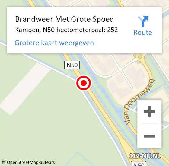 Locatie op kaart van de 112 melding: Brandweer Met Grote Spoed Naar Kampen, N50 hectometerpaal: 252 op 28 oktober 2023 03:26