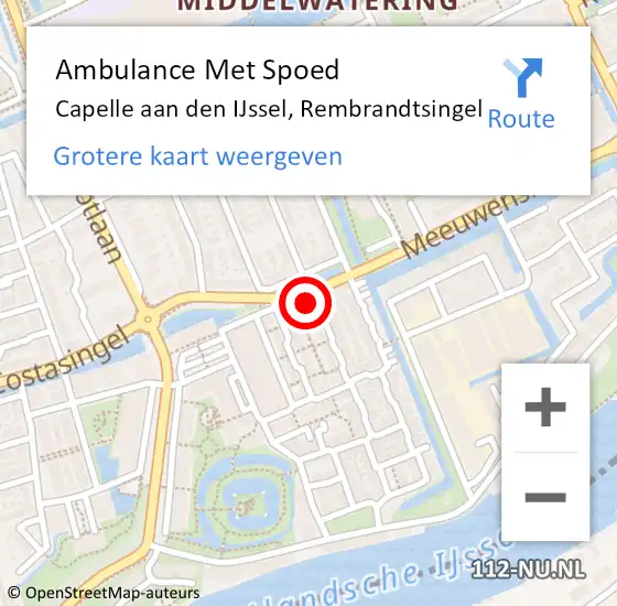 Locatie op kaart van de 112 melding: Ambulance Met Spoed Naar Capelle aan den IJssel, Rembrandtsingel op 28 oktober 2023 04:10