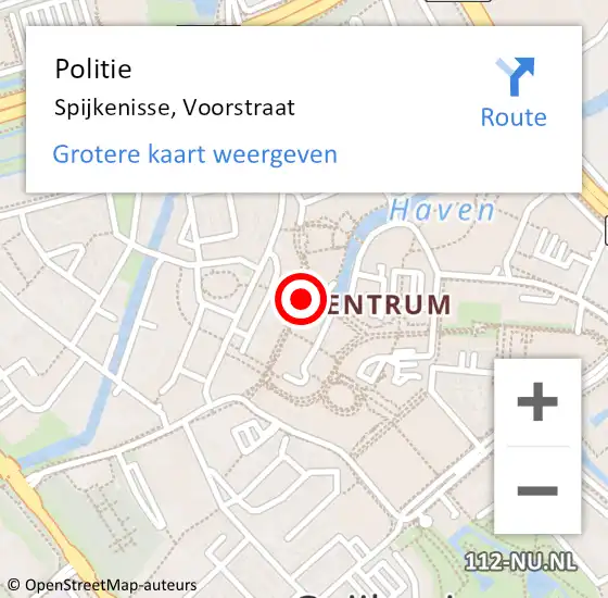Locatie op kaart van de 112 melding: Politie Spijkenisse, Voorstraat op 28 oktober 2023 04:29