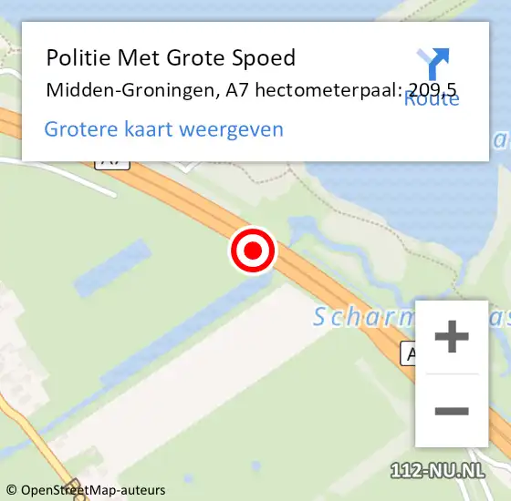 Locatie op kaart van de 112 melding: Politie Met Grote Spoed Naar Midden-Groningen, A7 hectometerpaal: 209,5 op 28 oktober 2023 05:18