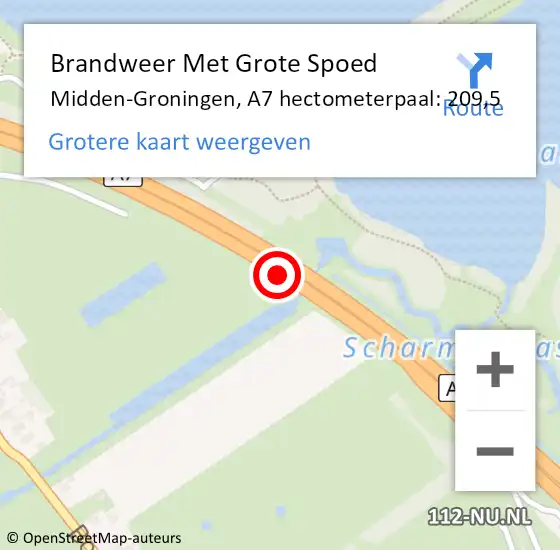 Locatie op kaart van de 112 melding: Brandweer Met Grote Spoed Naar Midden-Groningen, A7 hectometerpaal: 209,5 op 28 oktober 2023 05:31