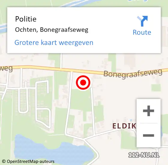 Locatie op kaart van de 112 melding: Politie Ochten, Bonegraafseweg op 28 oktober 2023 06:09