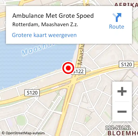 Locatie op kaart van de 112 melding: Ambulance Met Grote Spoed Naar Rotterdam, Maashaven Z.z. op 28 oktober 2023 06:41