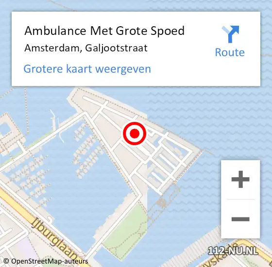 Locatie op kaart van de 112 melding: Ambulance Met Grote Spoed Naar Amsterdam, Galjootstraat op 28 oktober 2023 08:10