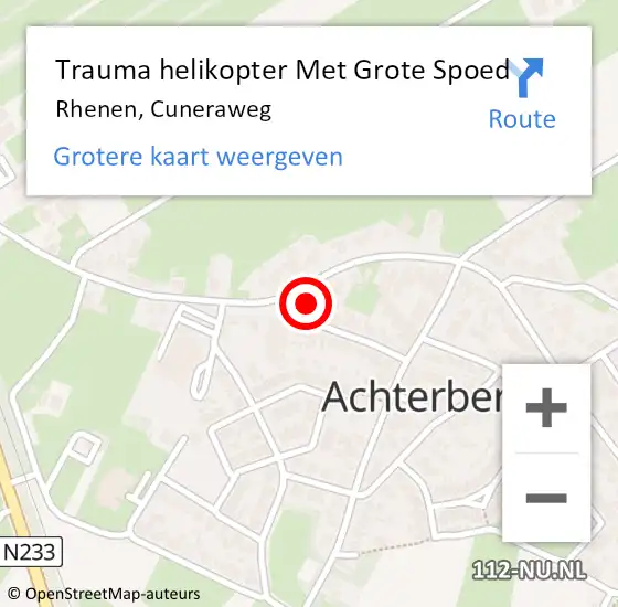 Locatie op kaart van de 112 melding: Trauma helikopter Met Grote Spoed Naar Rhenen, Cuneraweg op 28 oktober 2023 09:03