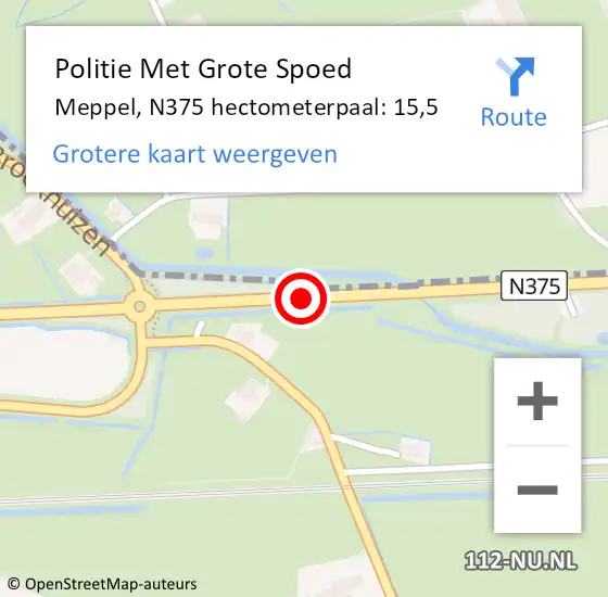 Locatie op kaart van de 112 melding: Politie Met Grote Spoed Naar Meppel, N375 hectometerpaal: 15,5 op 28 oktober 2023 12:32