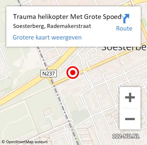 Locatie op kaart van de 112 melding: Trauma helikopter Met Grote Spoed Naar Soesterberg, Rademakerstraat op 28 oktober 2023 13:09