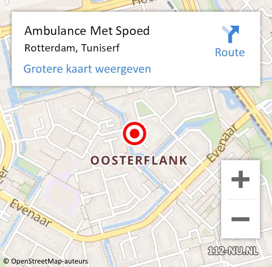 Locatie op kaart van de 112 melding: Ambulance Met Spoed Naar Rotterdam, Tuniserf op 28 oktober 2023 15:09